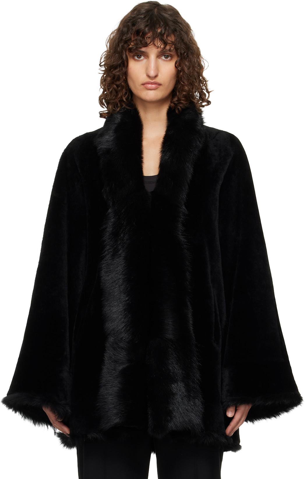 Black Sima Midi Shearling Coat by NOUR HAMMOUR