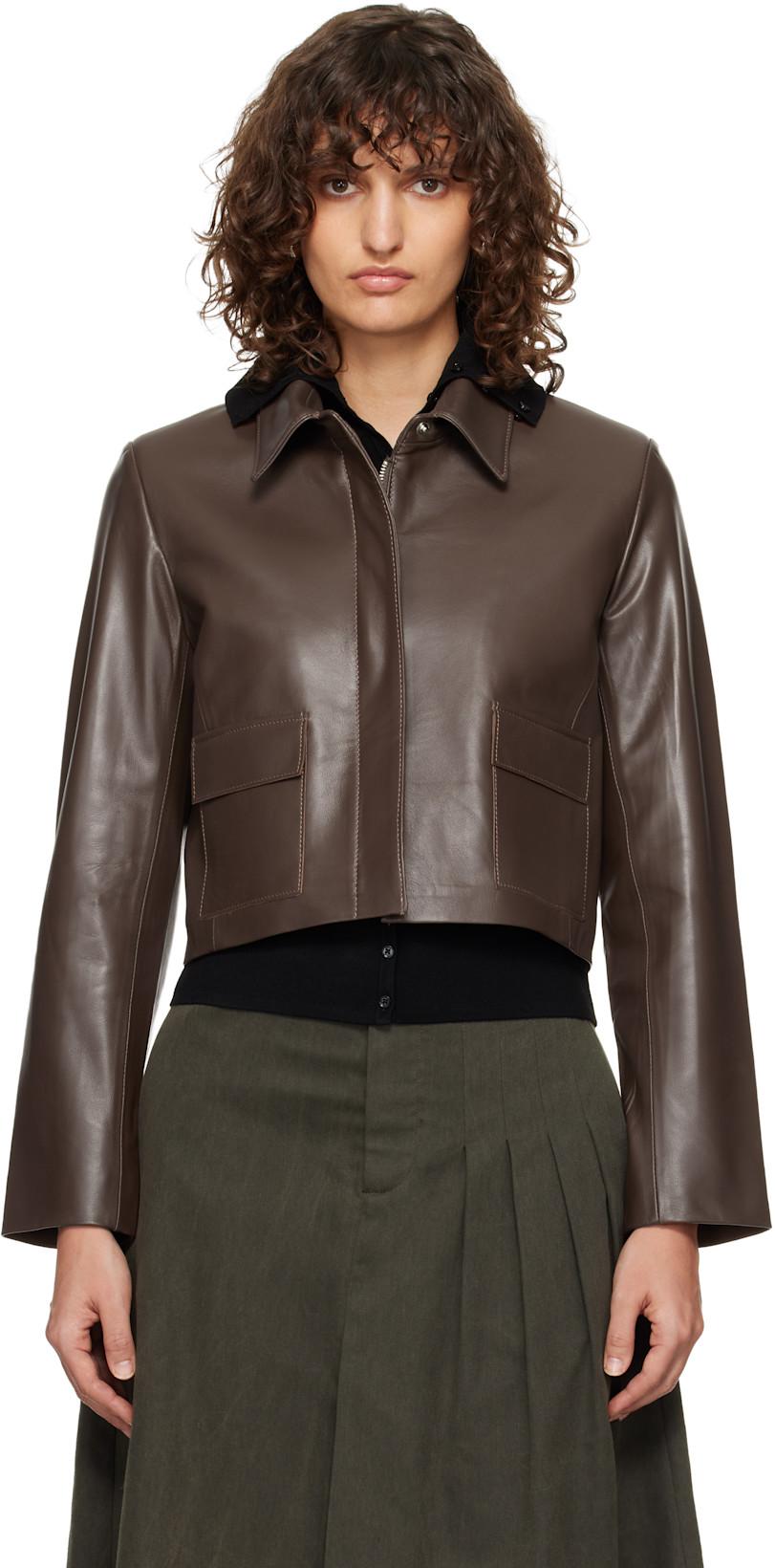 Brown Bleeker Fitted Leather Jacket by NOUR HAMMOUR