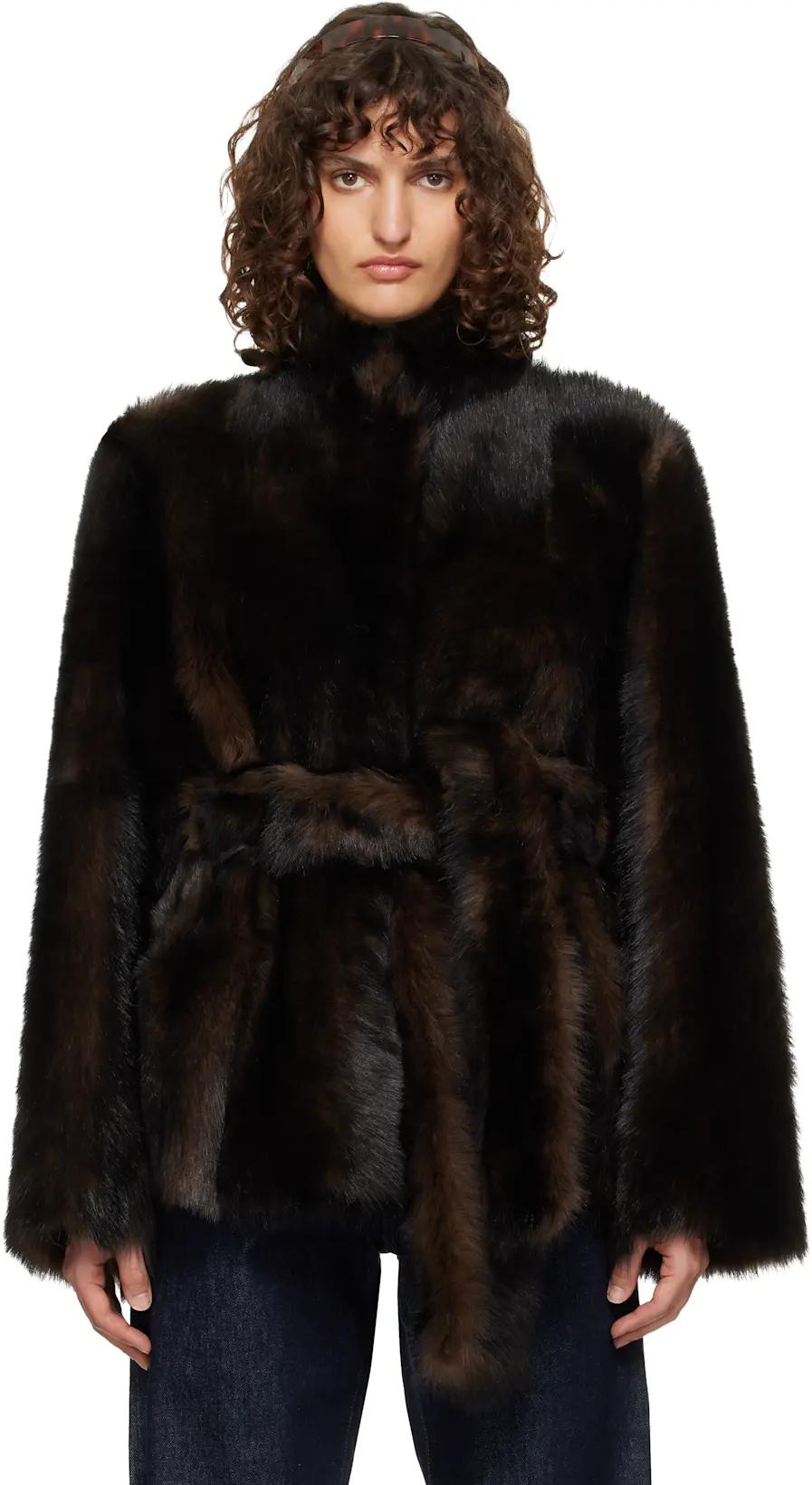 Brown Elsa Shearling Coat by NOUR HAMMOUR