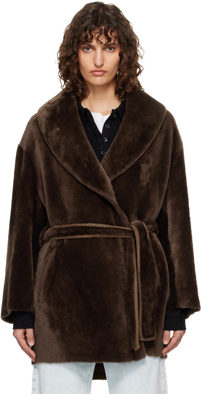 Brown Seraphina Shearling Coat by NOUR HAMMOUR