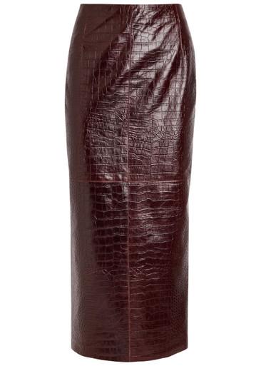 Elyse crocodile-effect leather midi skirt by NOUR HAMMOUR