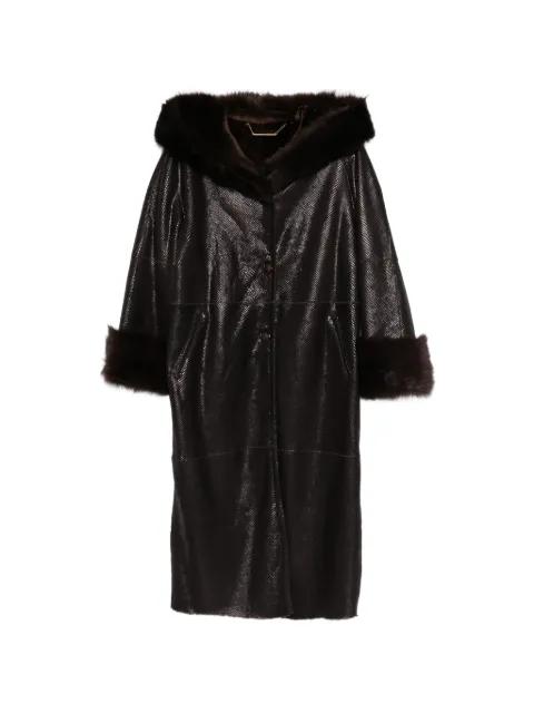 Gancin fur collar leather coat by NOUR HAMMOUR