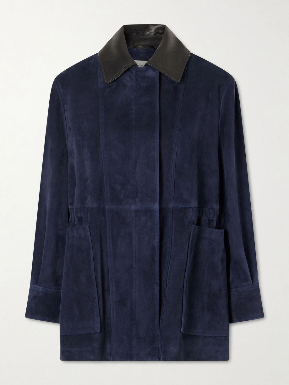 Grange gathered leather-trimmed suede jacket by NOUR HAMMOUR