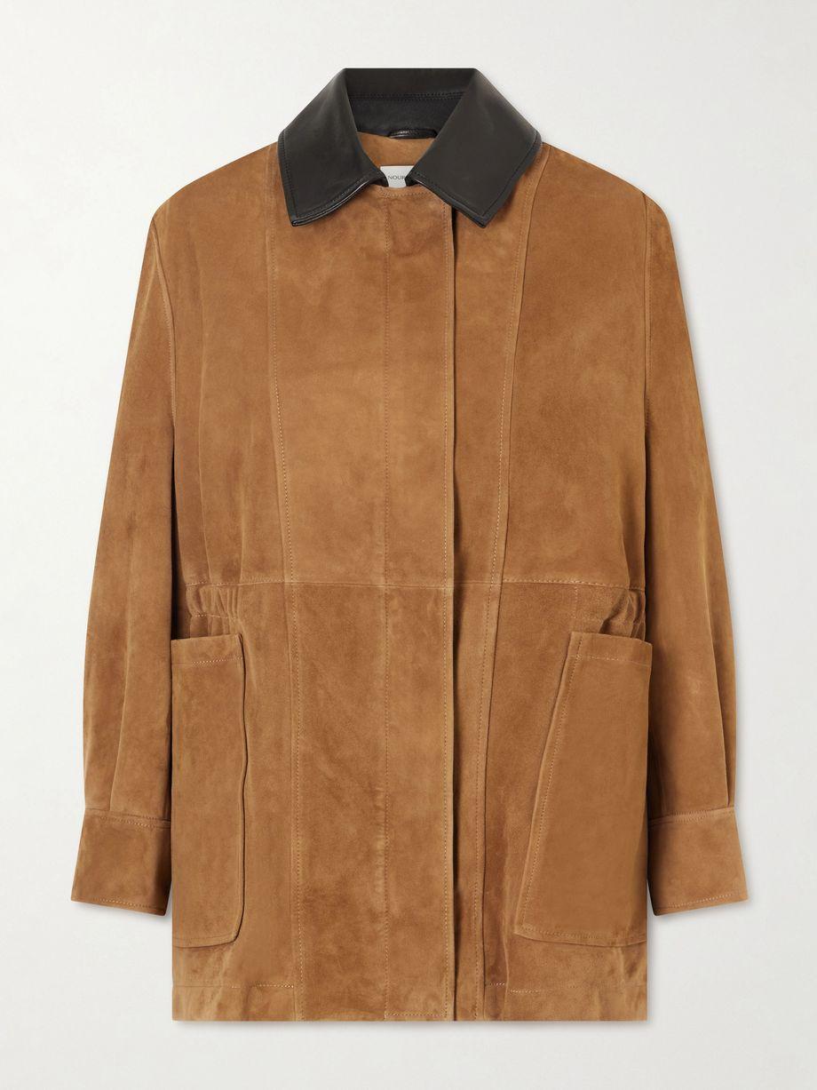 Grange gathered leather-trimmed suede jacket by NOUR HAMMOUR
