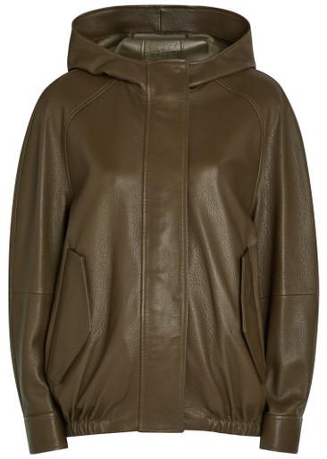 Hooded grained leather jacket by NOUR HAMMOUR