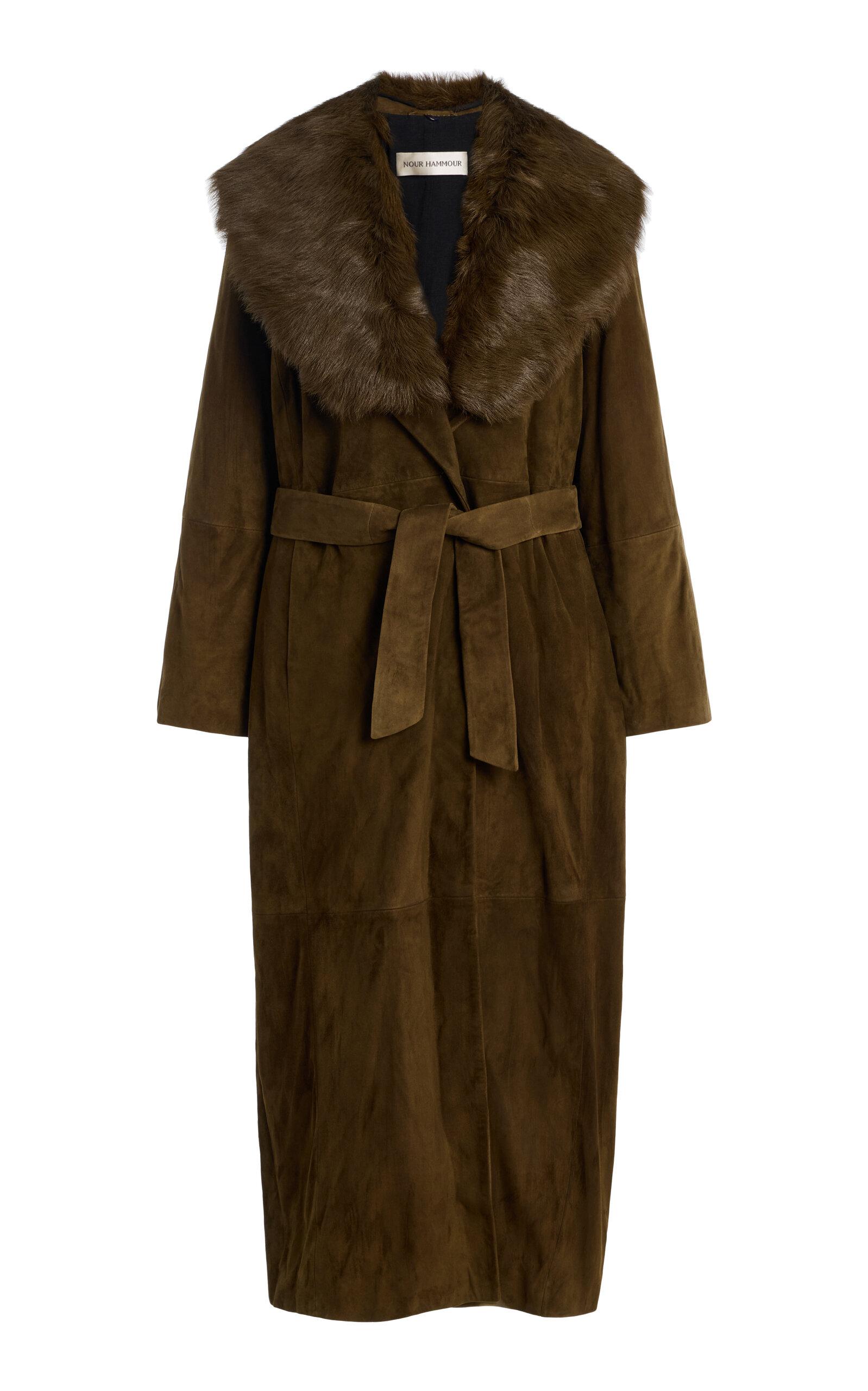 Nour Hammour Briona Convertible Shearling-Trimmed Suede Trench Coat - Moda Operandi by NOUR HAMMOUR