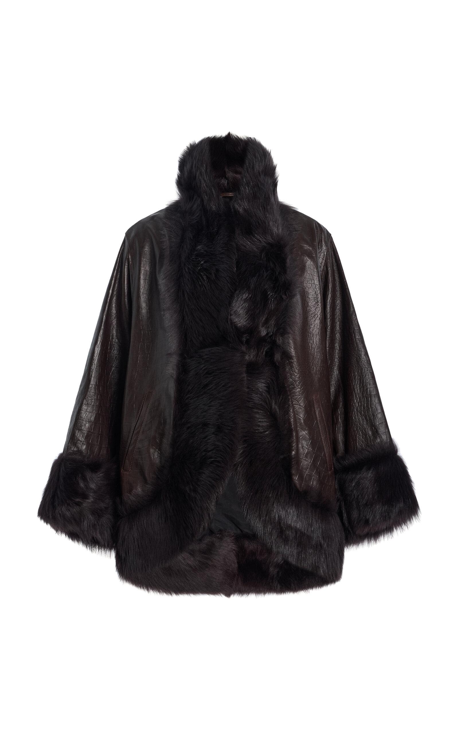 Nour Hammour Sabine Shearling-Trimmed Croc-Effecteather Coat - Moda Operandi by NOUR HAMMOUR