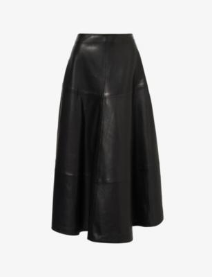 Opera Flared Leather Midi Skirt by NOUR HAMMOUR