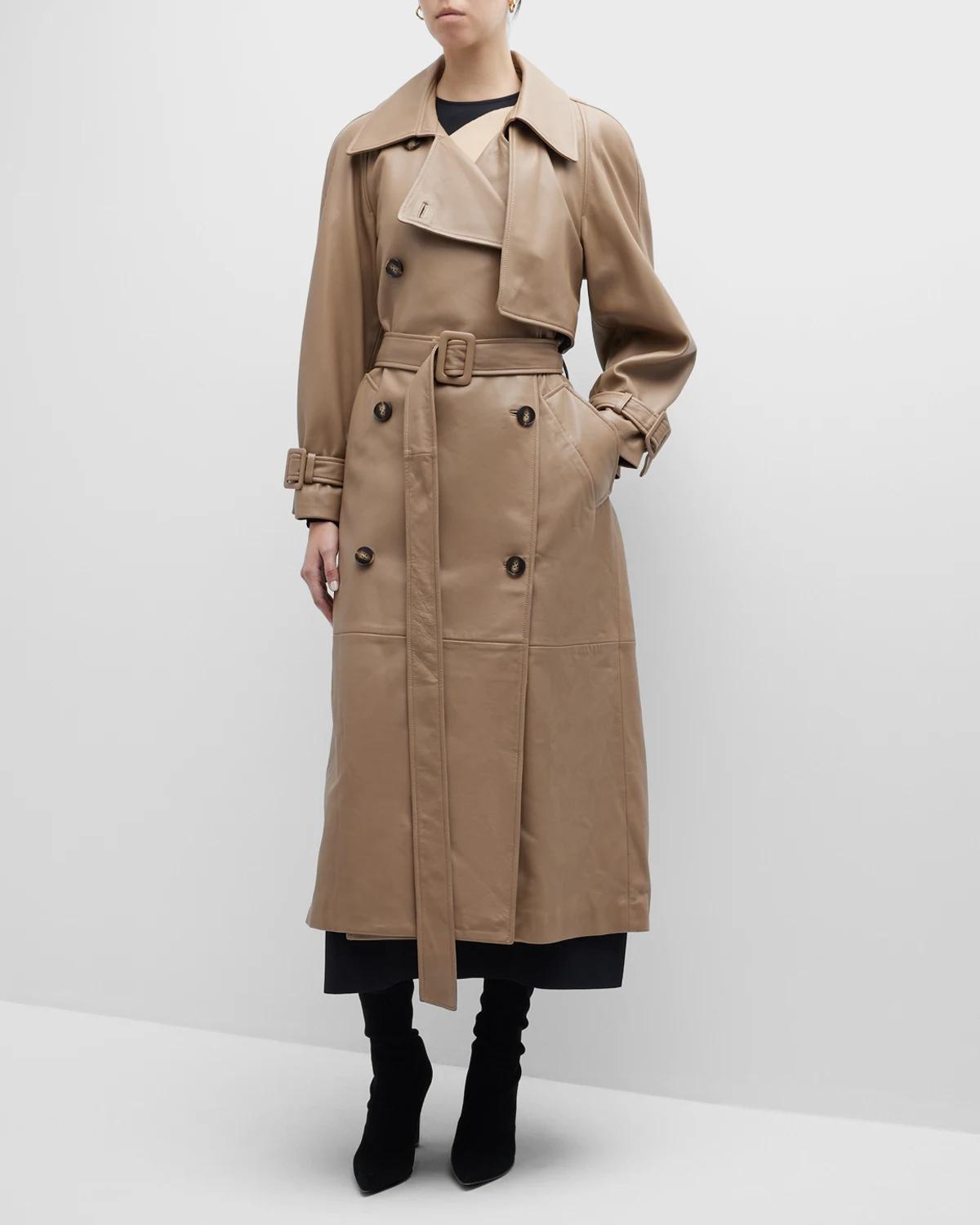 Oversized Leather Trench Coat by NOUR HAMMOUR