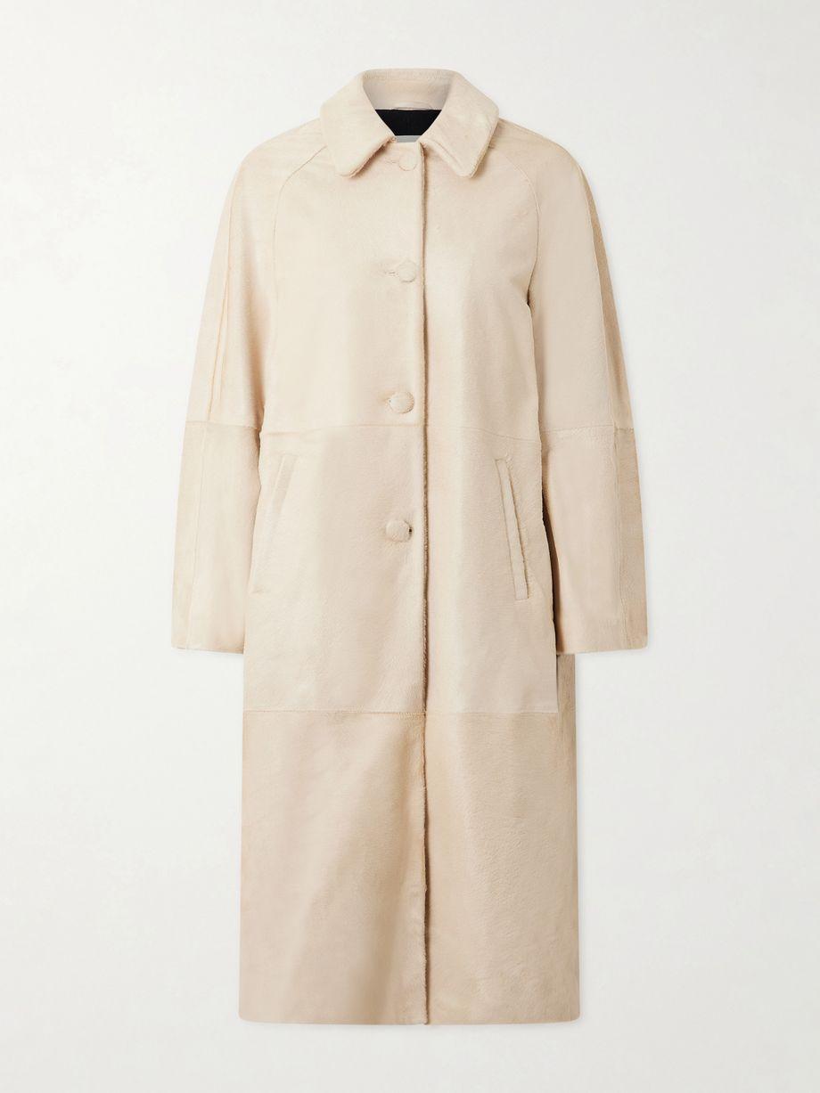 Paneled calf hair coat by NOUR HAMMOUR