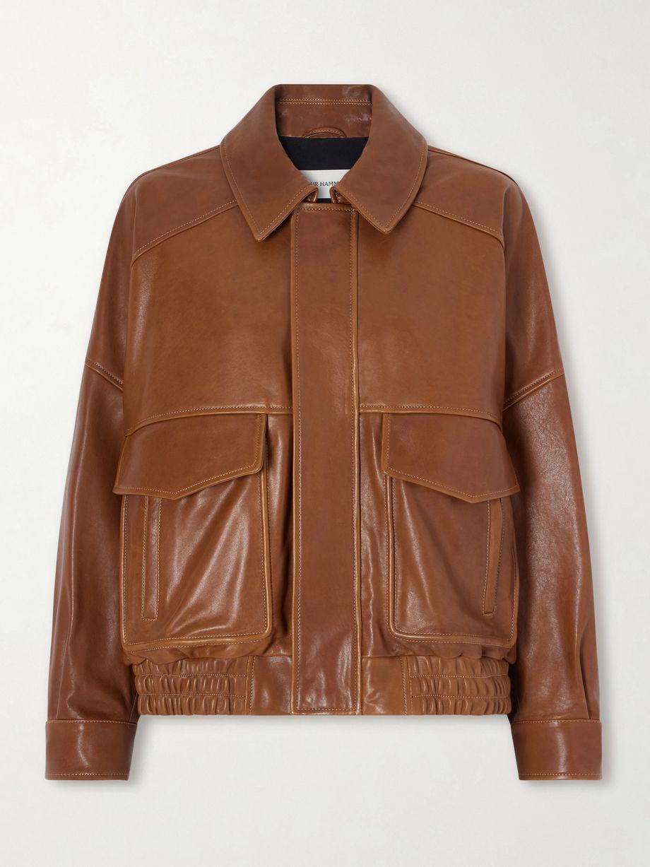 Runa paneled leather bomber jacket by NOUR HAMMOUR Runa paneled leather bomber jacket by NOUR HAMMOUR