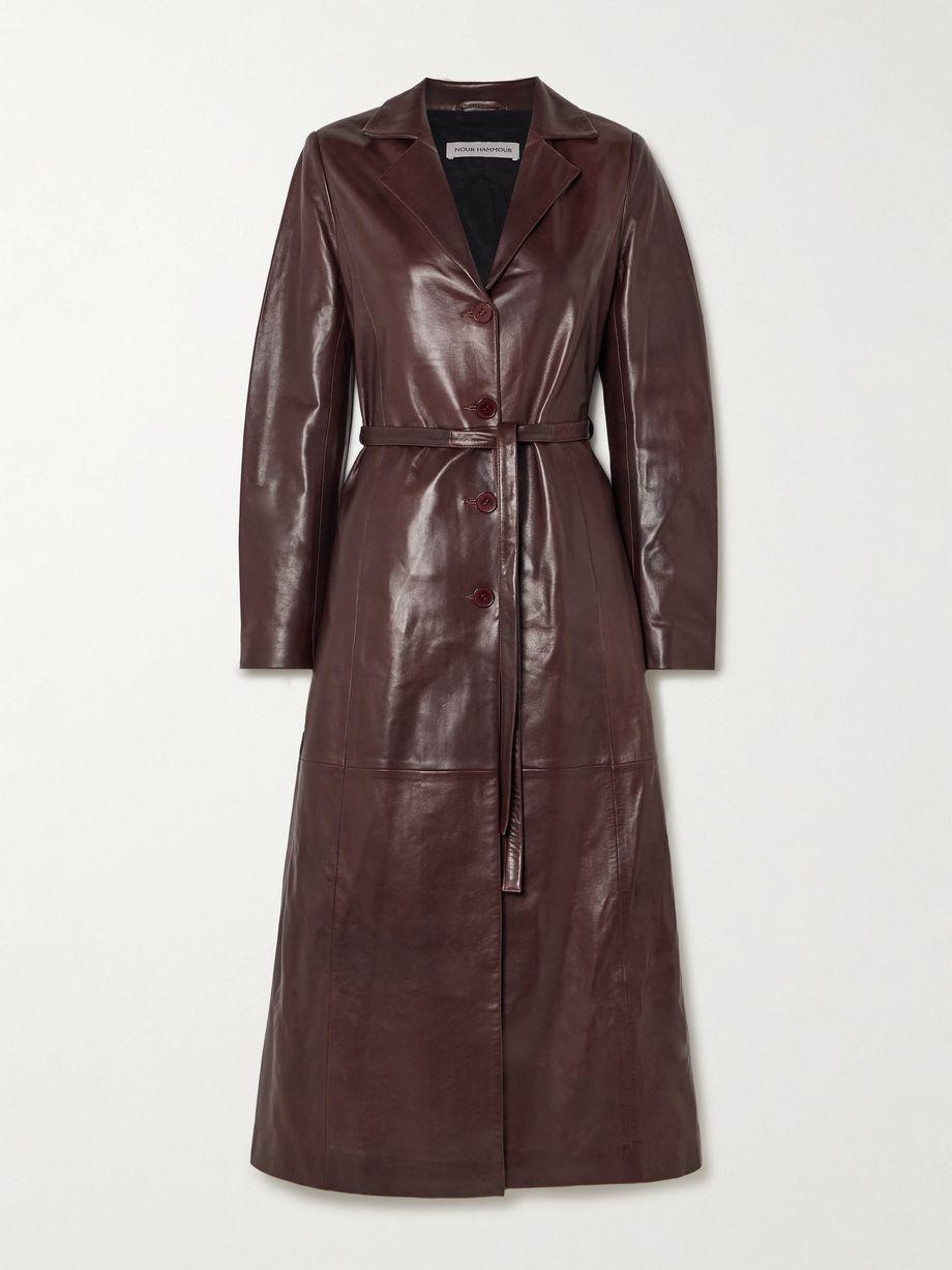 Tamara belted paneled leather coat by NOUR HAMMOUR
