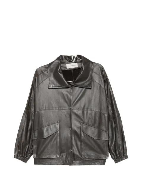 flap-pocket leather jacket by NOUR HAMMOUR
