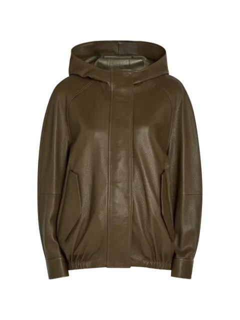 hoodied leather jacket by NOUR HAMMOUR