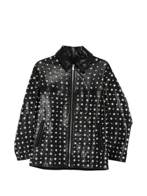 studded zip leather jacket by NOUR HAMMOUR