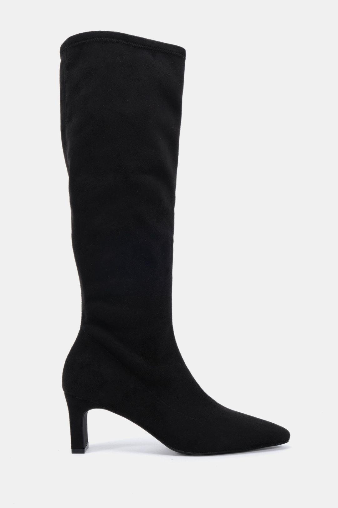 Gaze Slim Block Heel Chisel Toe Stretch Knee Boot by NOVO