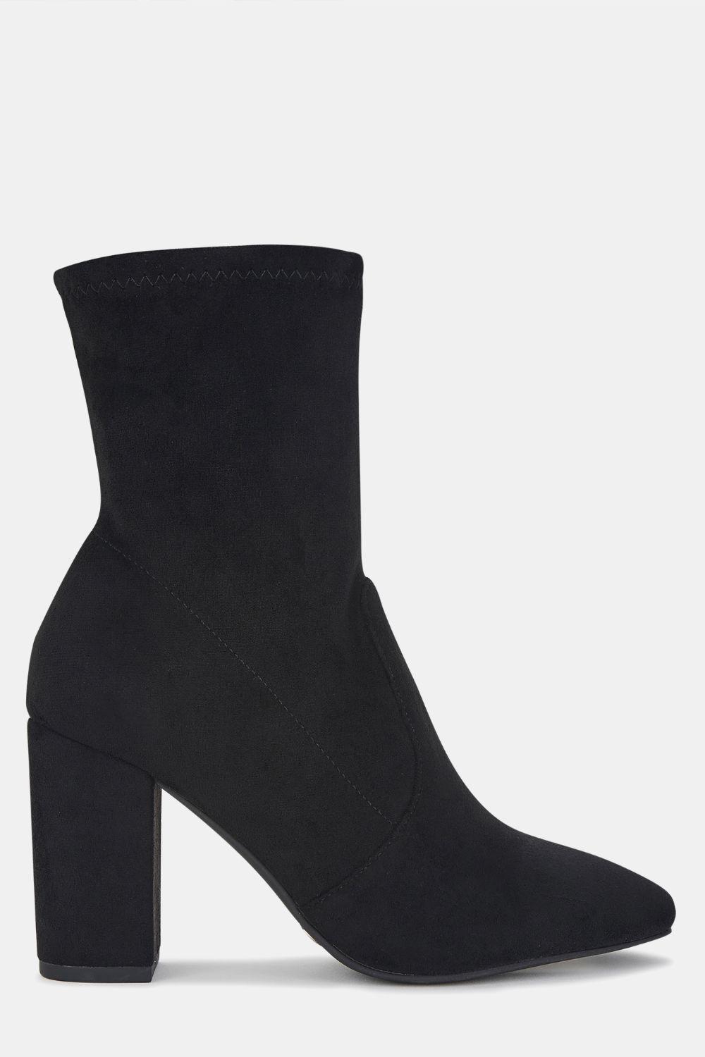 Kellan Black Block Heel Sock Ankle Boot by NOVO