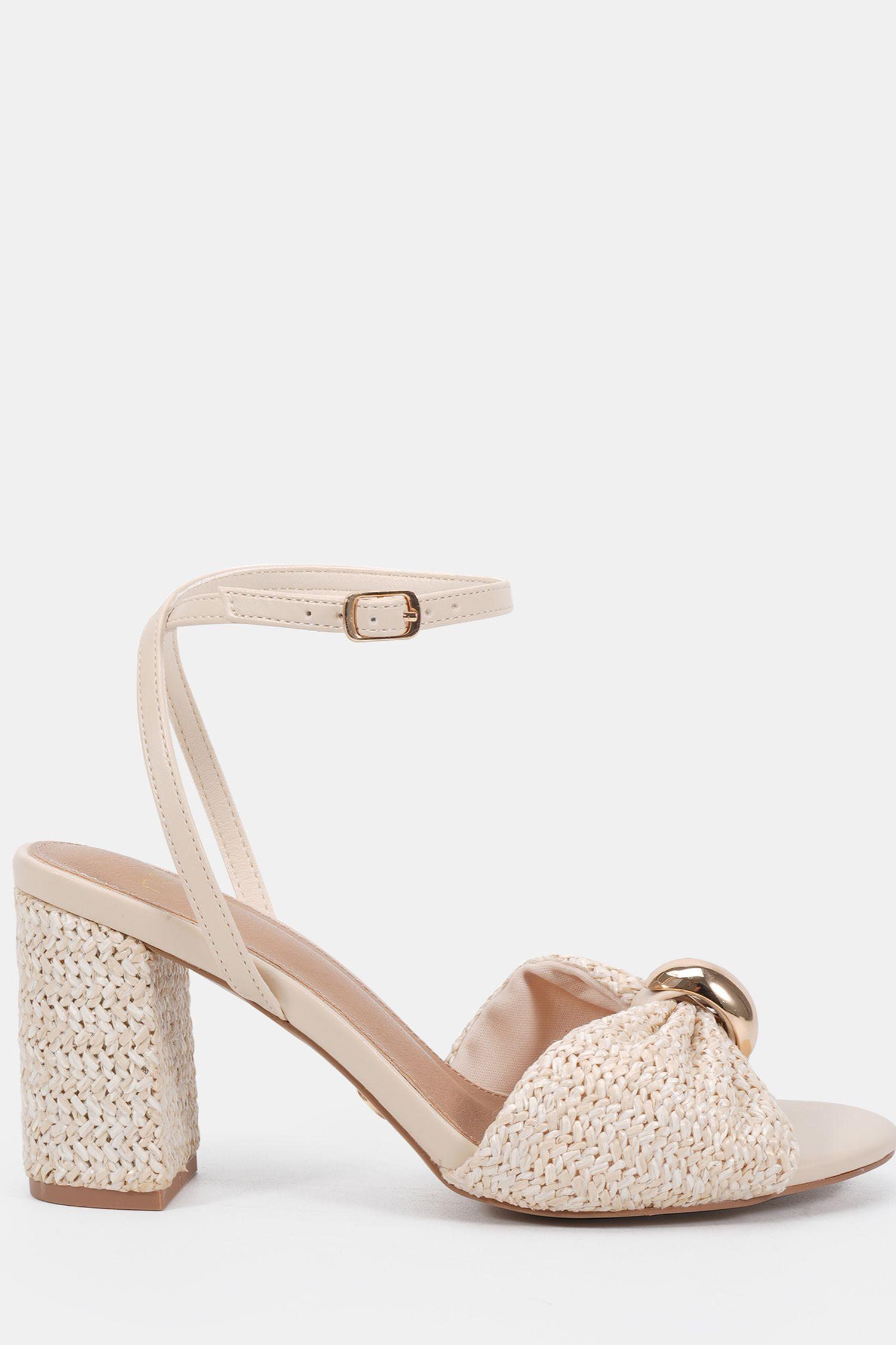 Leighton Block Heel Raffia Hardware Two Part Sandal by NOVO