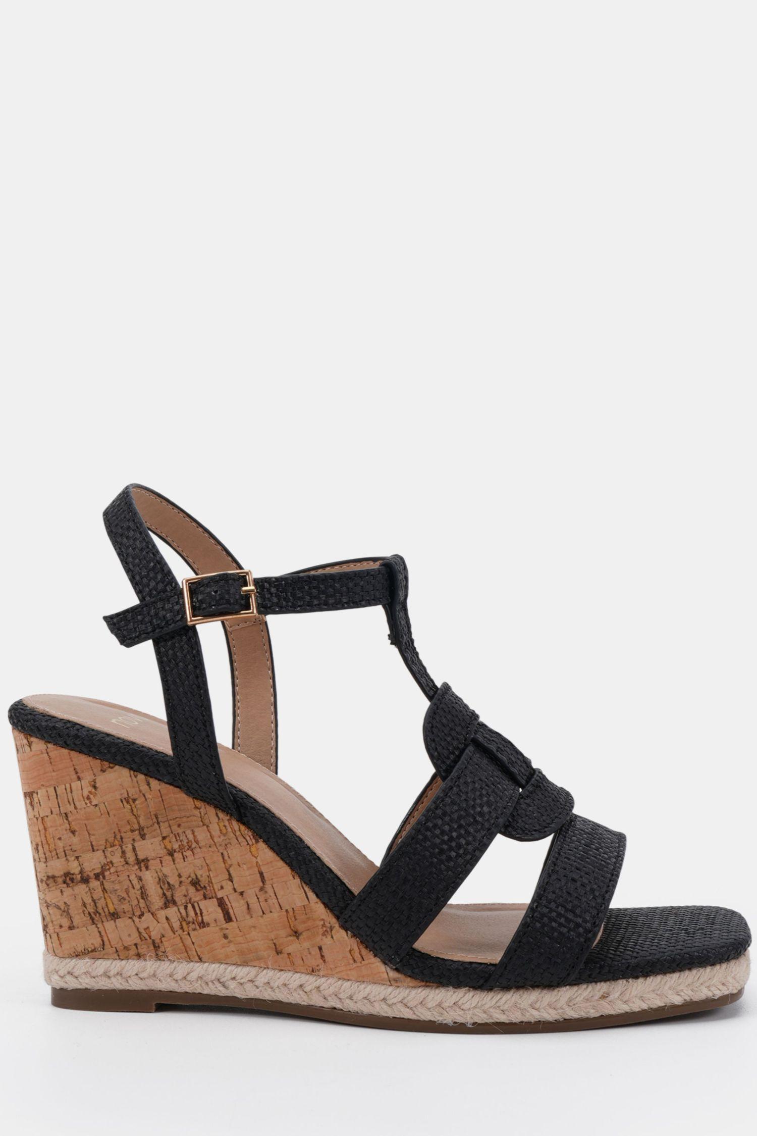 WIDE FIT BALMY Tbar Detail Cork Wedge Sandal by NOVO