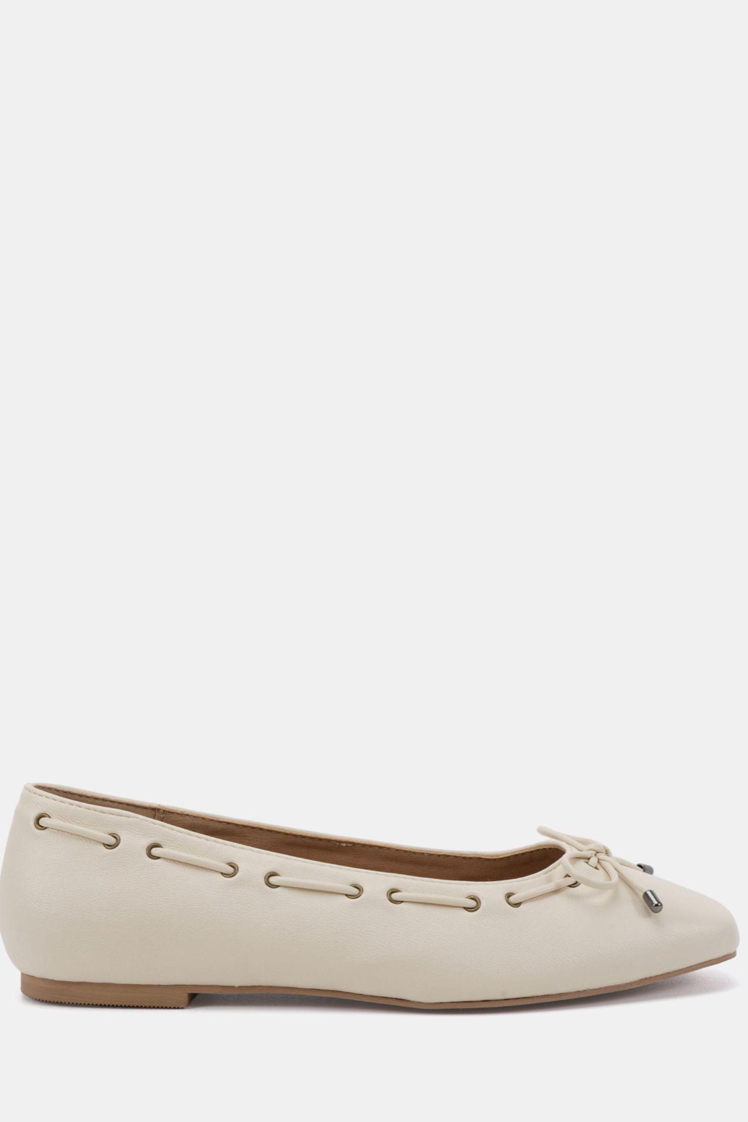 WIDE FIT FLORA Eyelet Detail Bow Flat Ballerina by NOVO