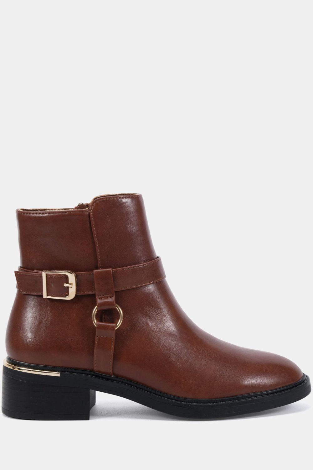 Wide Fit Dora Buckle Ring Detail Flat Ankle Boot by NOVO