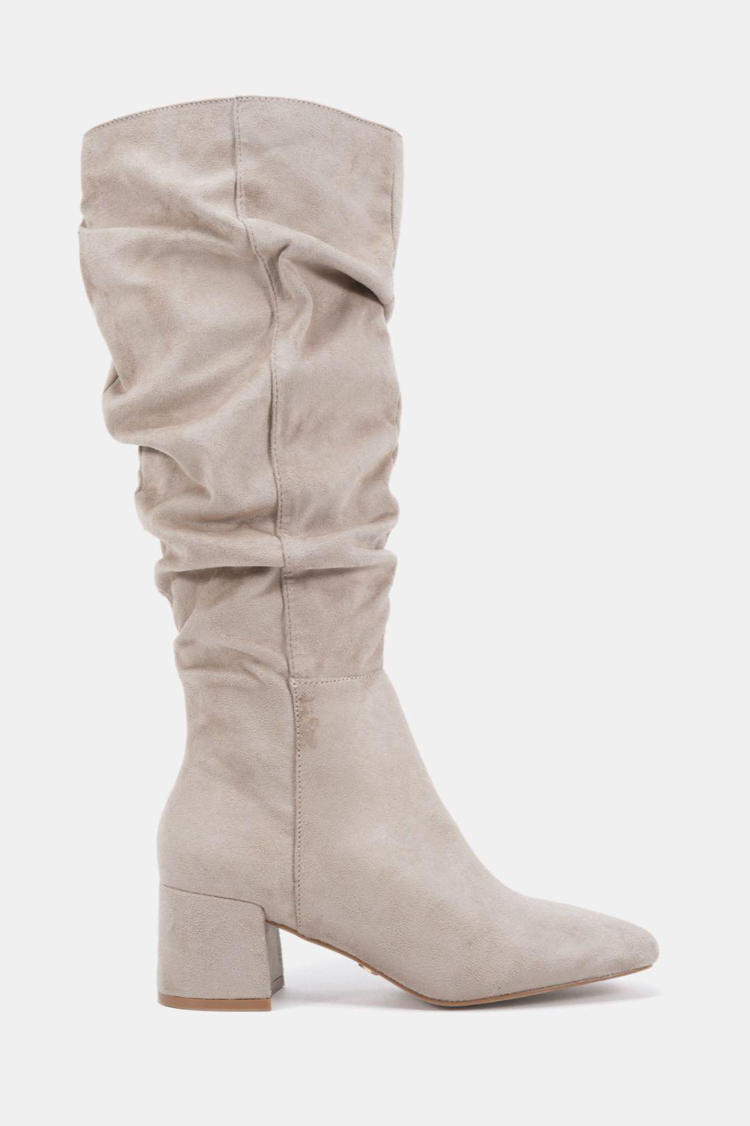 Wide Fit Geri Block Heel Square Toe Ruched Knee Boot by NOVO