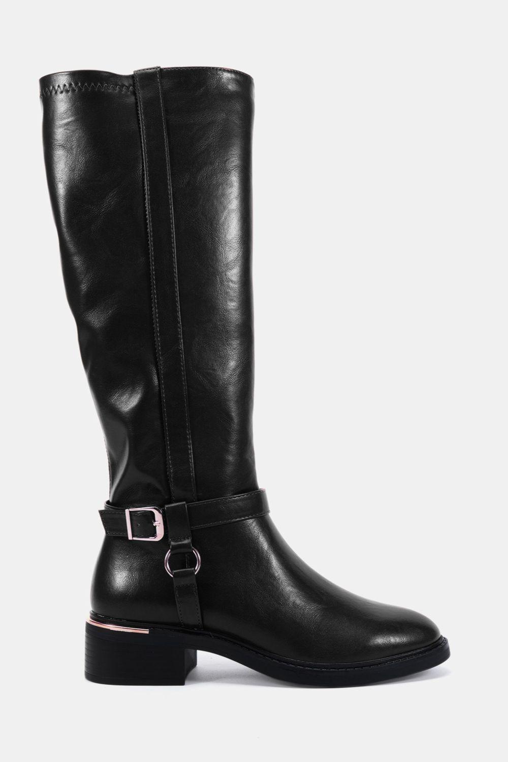 Wide Fit Goa Buckle Ring Detail Knee High Stretch Boot by NOVO
