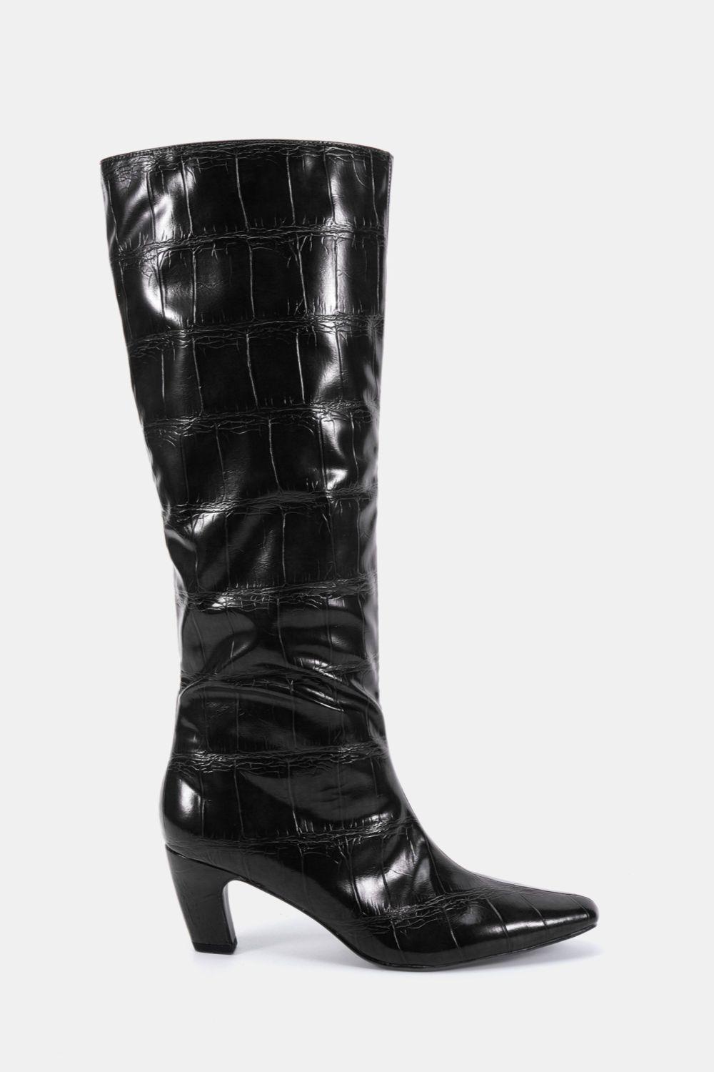 Wide Fit Gracelyn Curved Mid Heel Knee Boot by NOVO