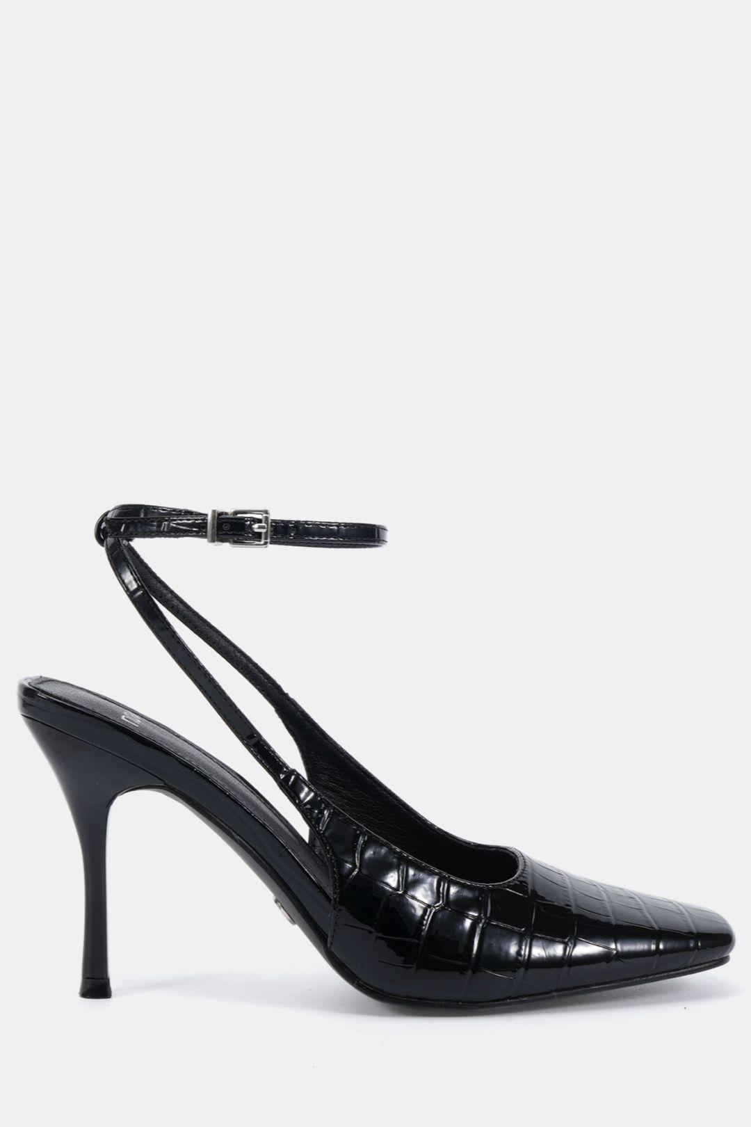 Wide Fit Icon Square Toe High Stiletto Slingback Ankle Strap Court by NOVO