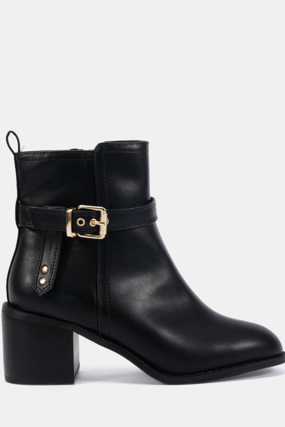 Wide Fit Jasmine Round Toe Block Heel Buckle Detail Ankle Boot by NOVO