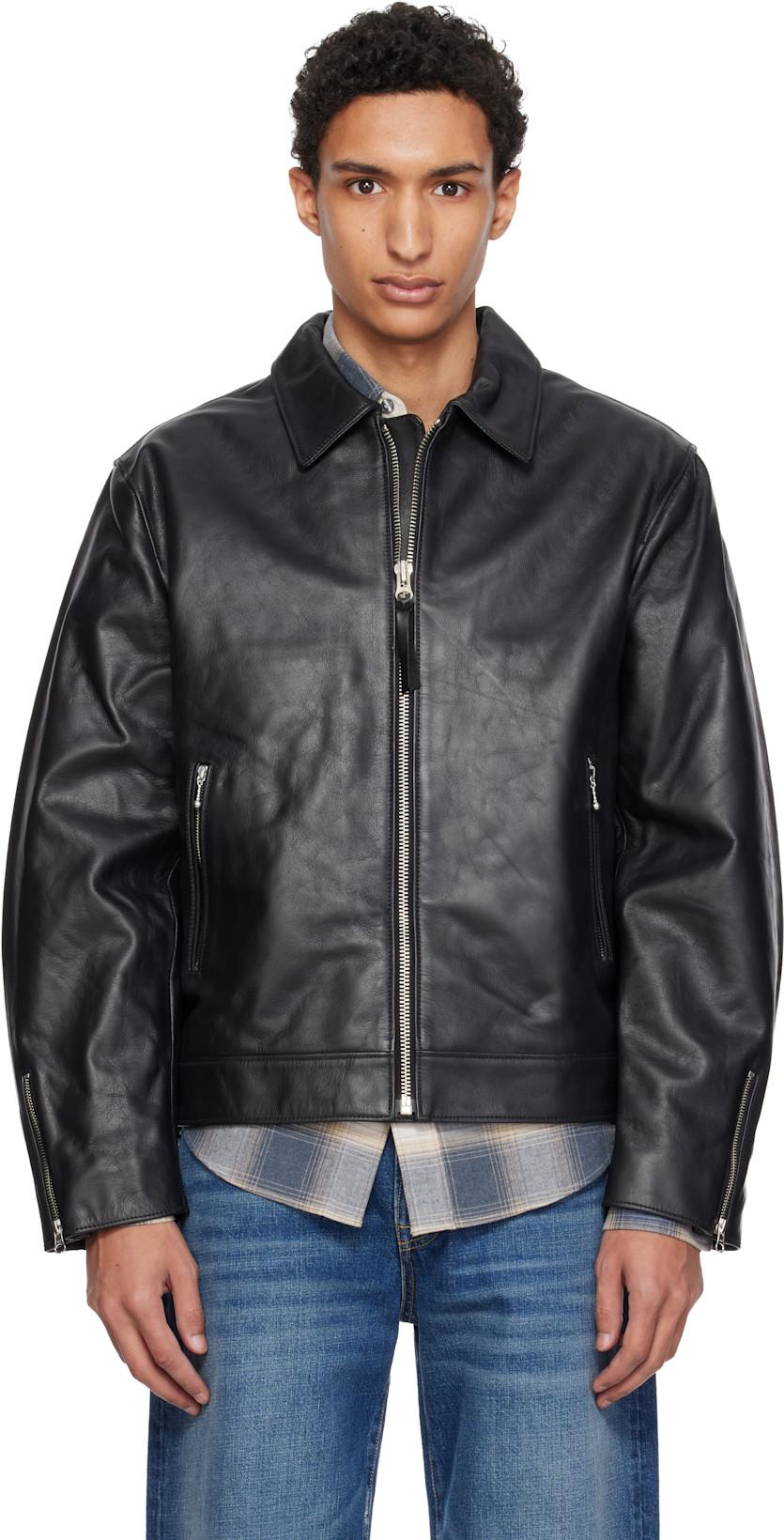 Black Eddy Rider Leather Jacket by NUDIE JEANS