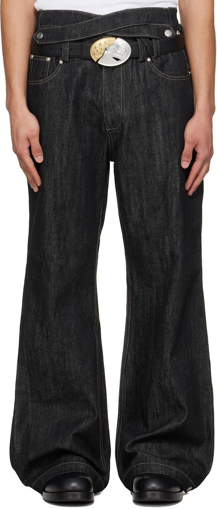 Black Whale Fin Snap-On Flared Jeans by NULLUS
