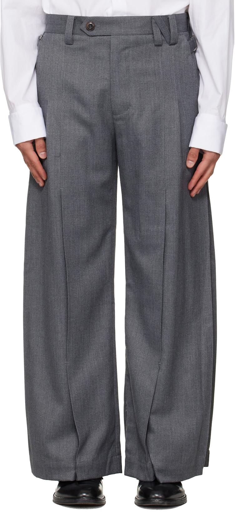 Gray Accordion Pleats Tailored Trousers by NULLUS