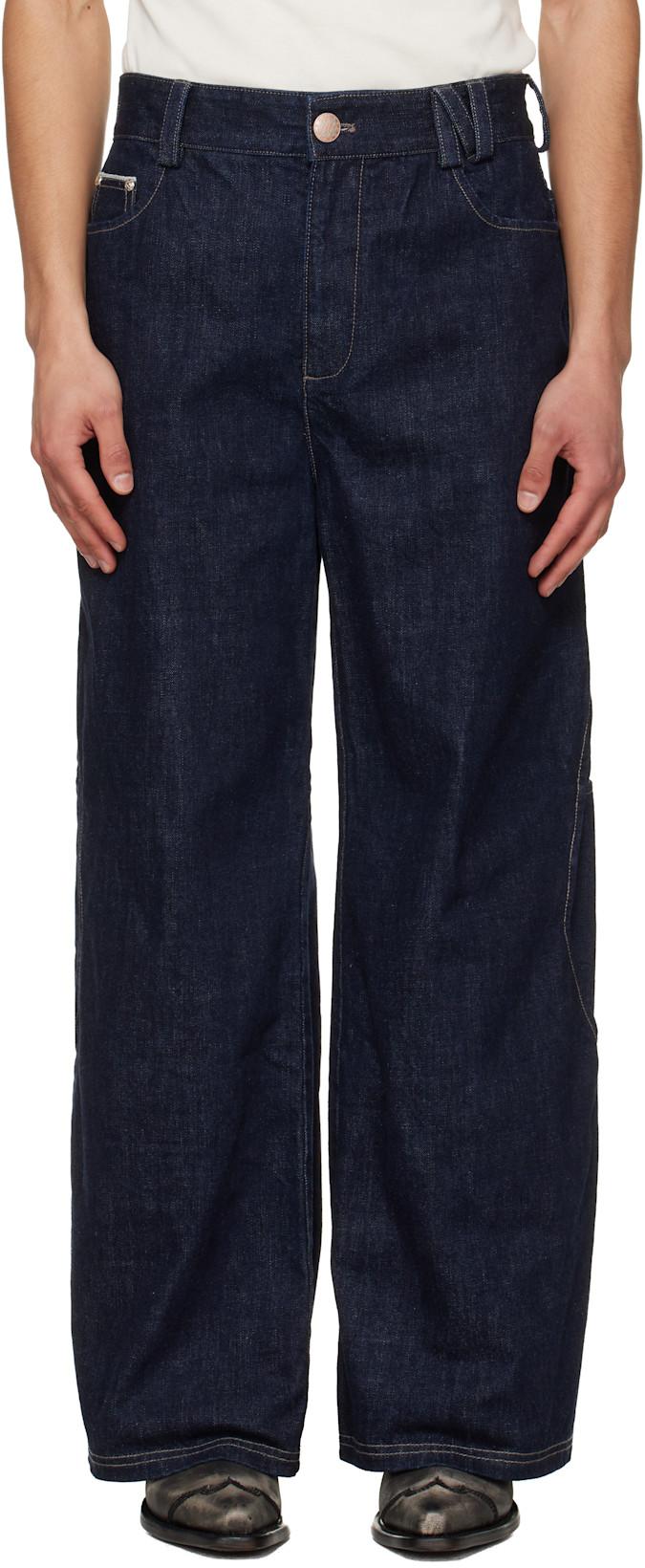 Navy Arrows Pocket Selvedge Jeans by NULLUS
