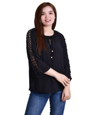 Women's 3/4 Sleeve Crochet Detail Blouse by NY COLLECTION