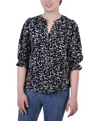 Women's Elbow Sleeve Y Neck Blouse by NY COLLECTION