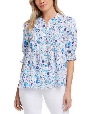 Floral Print Pleated Peasant Top by NYDJ