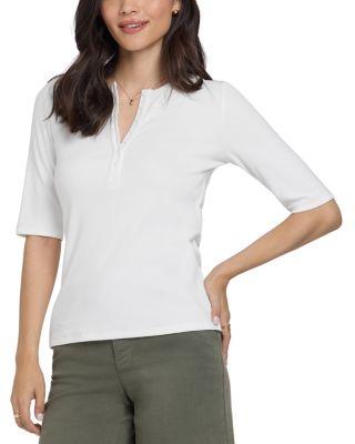 Ribbed Elbow Sleeved Henley Top by NYDJ