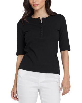 Ribbed Elbow Sleeved Henley Top by NYDJ