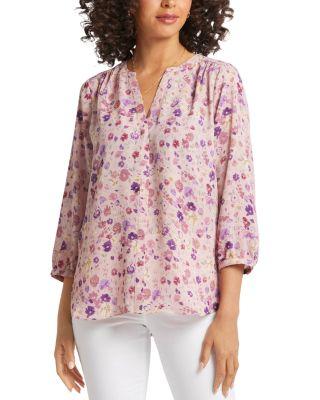Three Quarter Sleeve Printed Pintucked Back Blouse by NYDJ