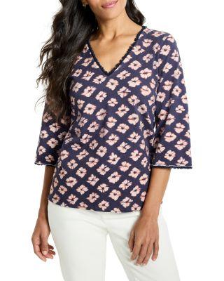 Geo Garden Elbow Sleeve Fringe Tee by NZT BY NIC+ZOE