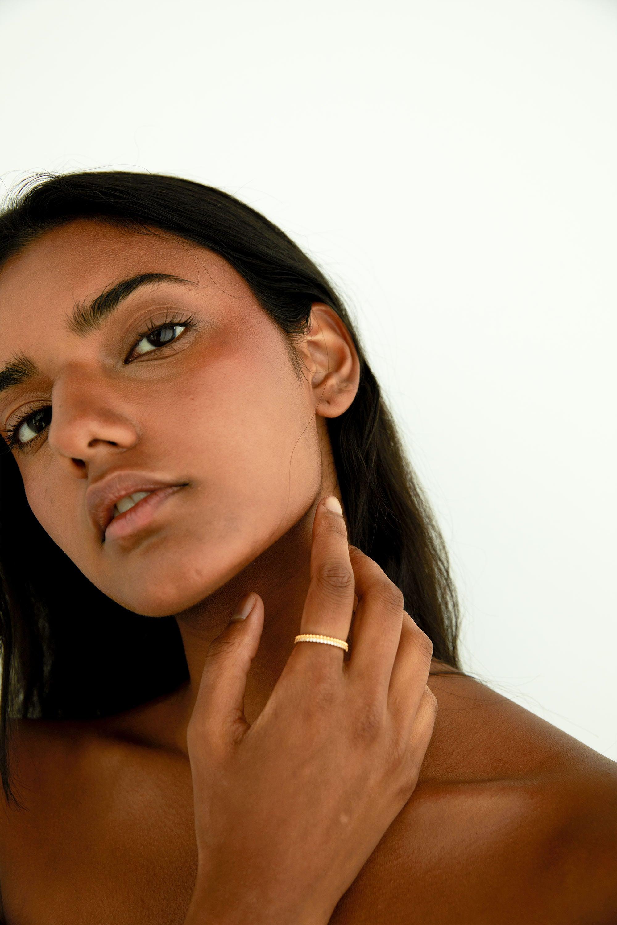 ADJUSTABLE ZIRCONIA BEADED RING by OAK + FORT