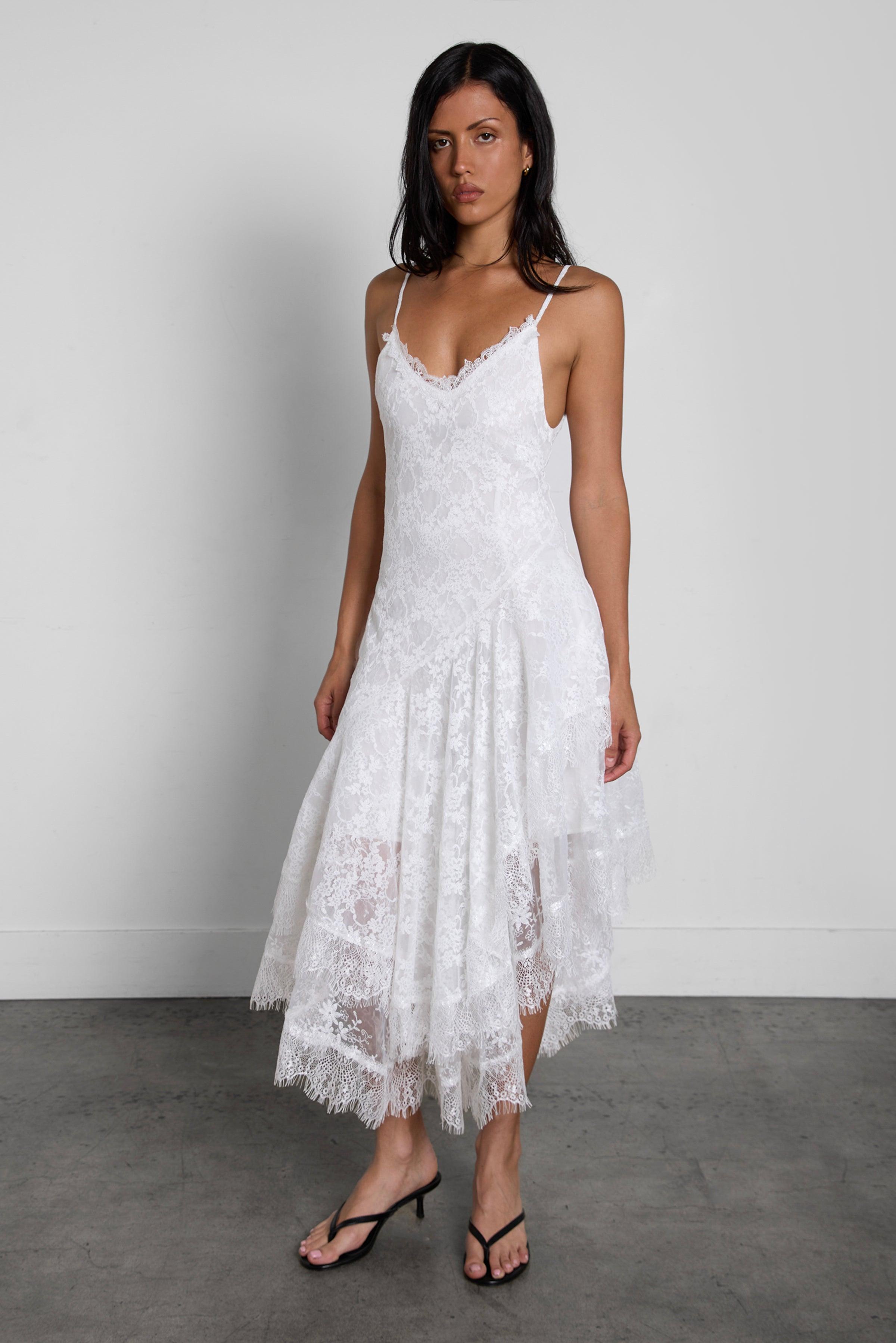 ASYMMETRICAL LACE CAMI SLIP DRESS by OAK + FORT