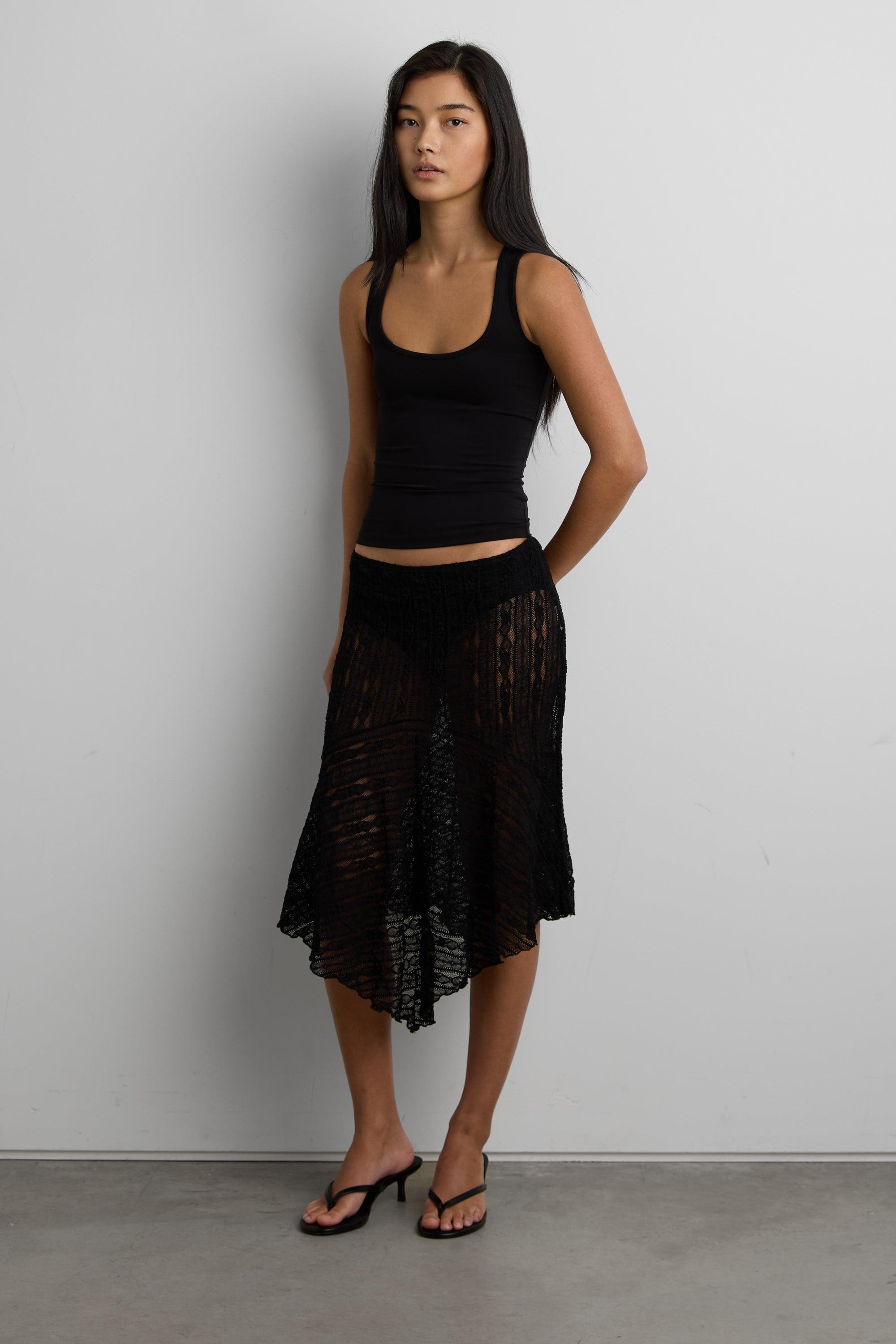 ASYMMETRICAL LACE MIDI SKIRT by OAK + FORT