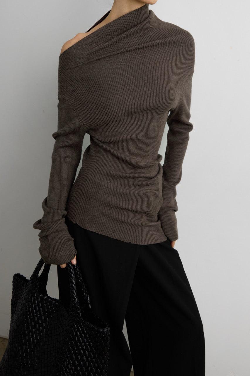 ASYMMETRICAL OFF-SHOULDER RIBBED KNIT TOP by OAK + FORT
