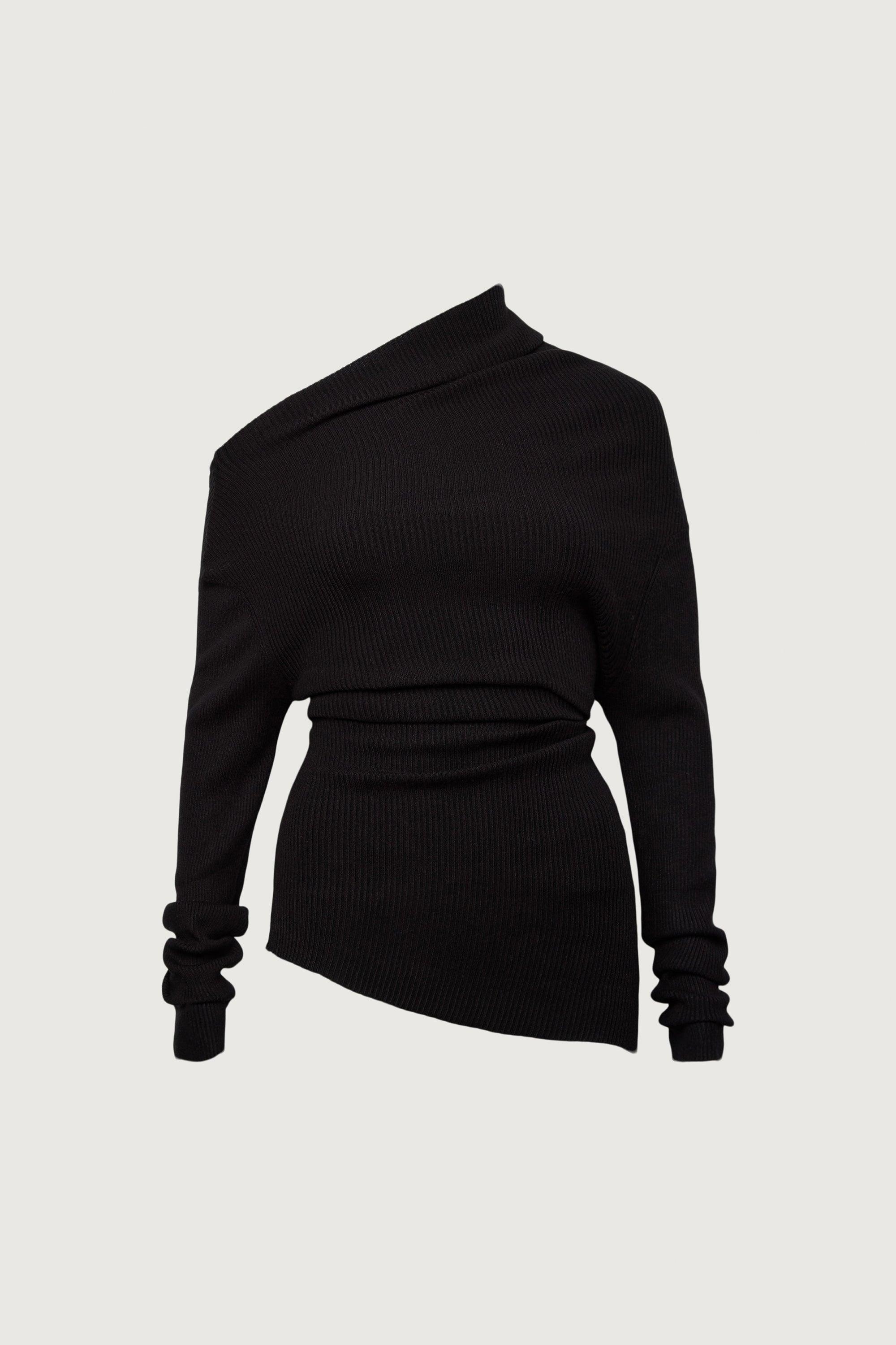 ASYMMETRICAL OFF-SHOULDER RIBBED KNIT TOP by OAK + FORT