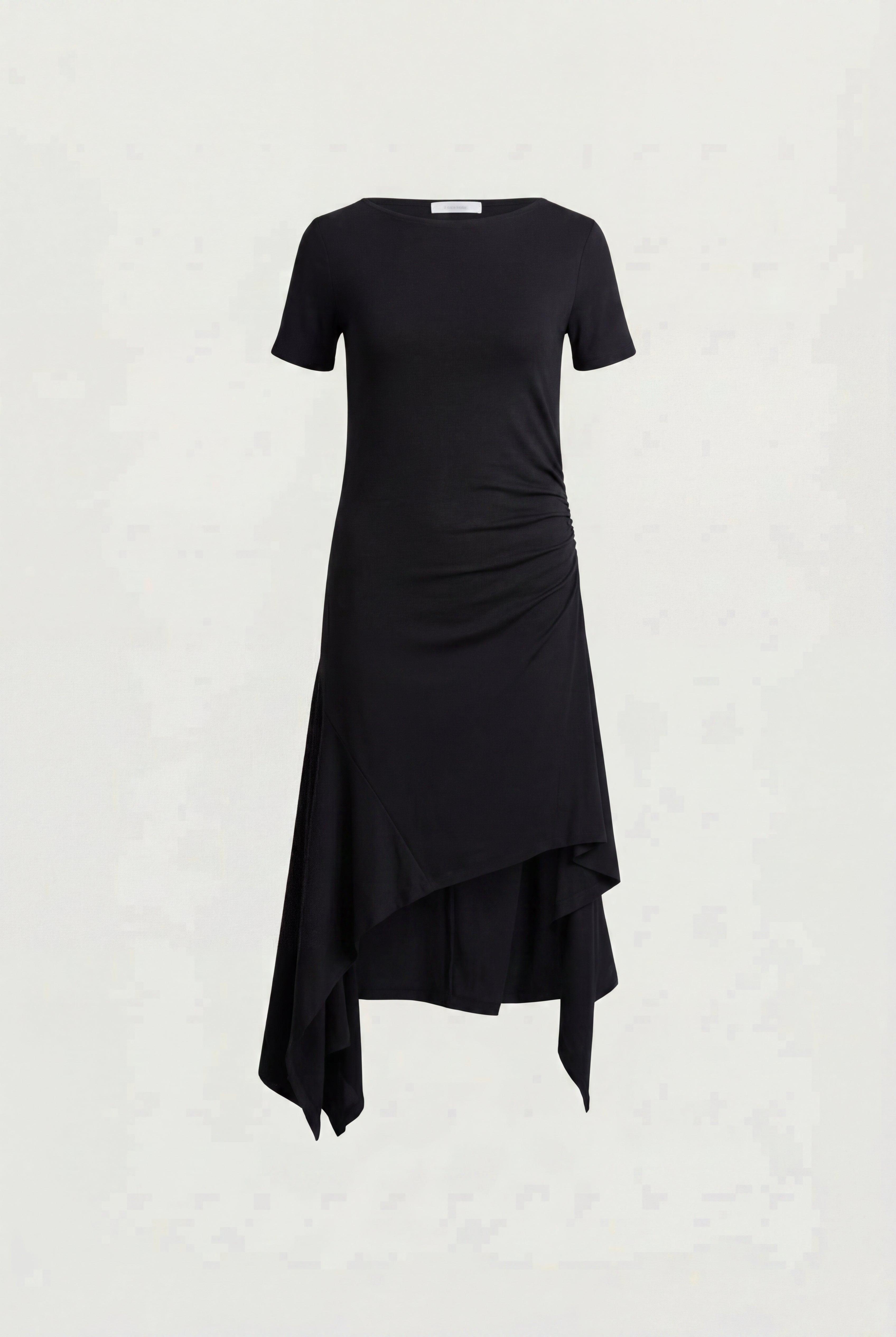 ASYMMETRICAL RUFFLE HEM MIDI DRESS by OAK + FORT