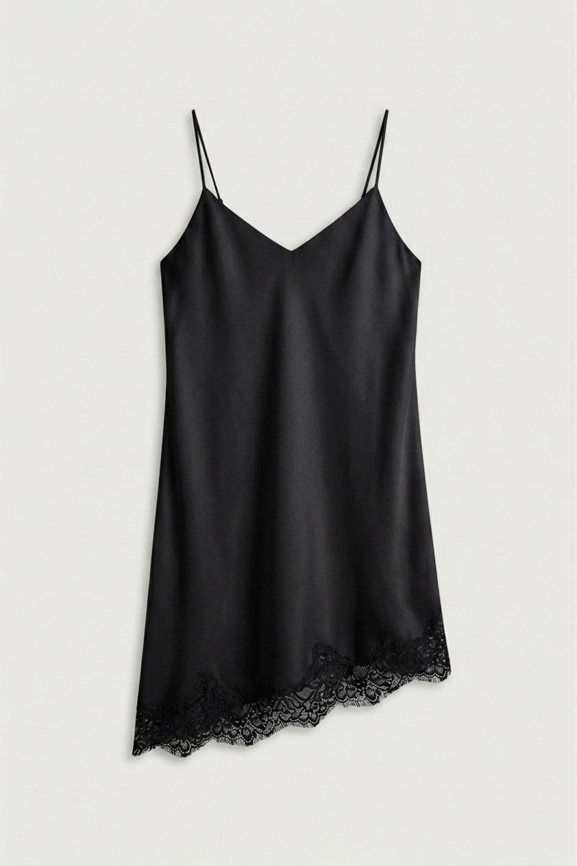 ASYMMETRICAL SATIN LACE TRIM TANK TOP by OAK + FORT