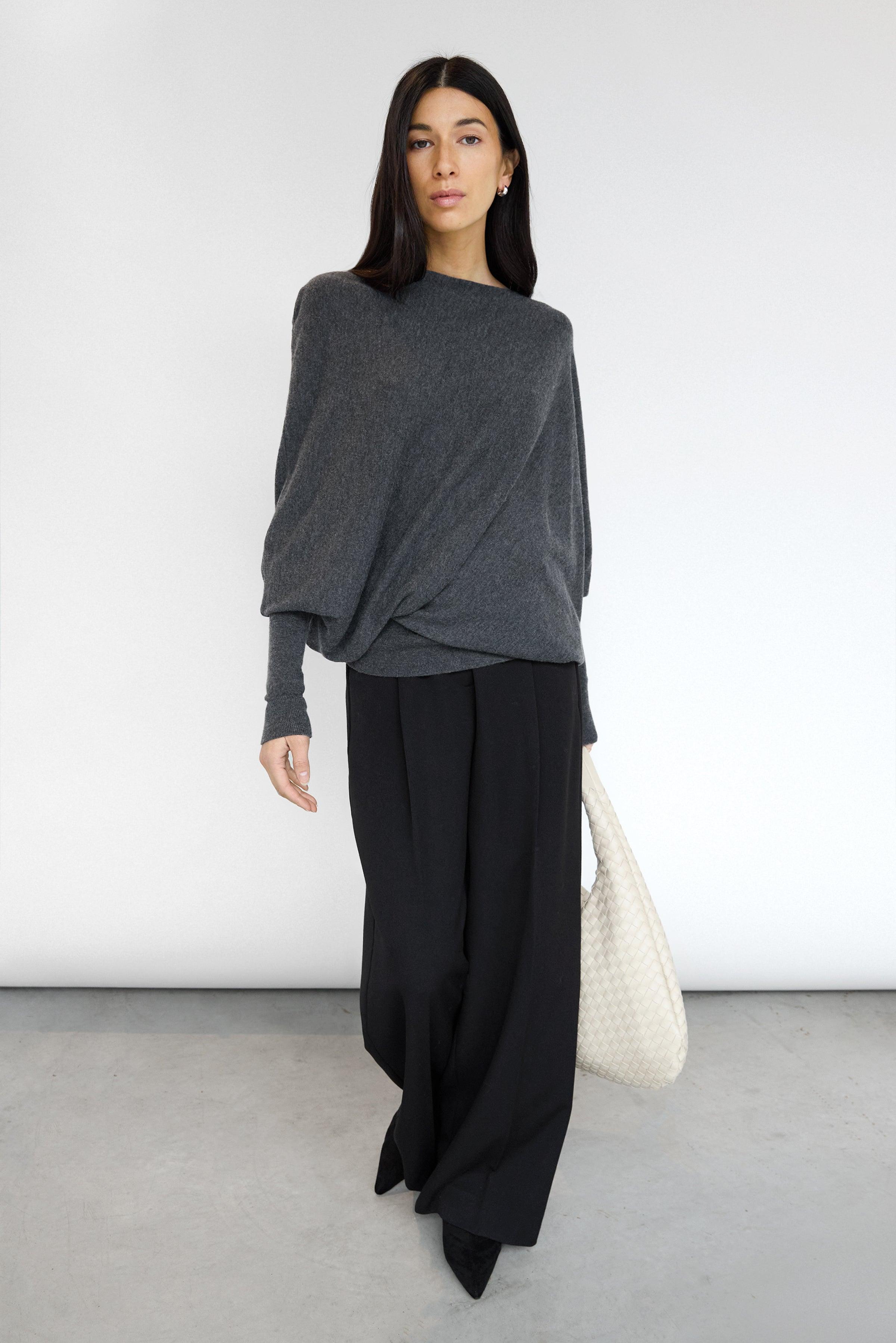 ASYMMETRICAL SWEATER WITH CUFFED SLEEVE by OAK + FORT