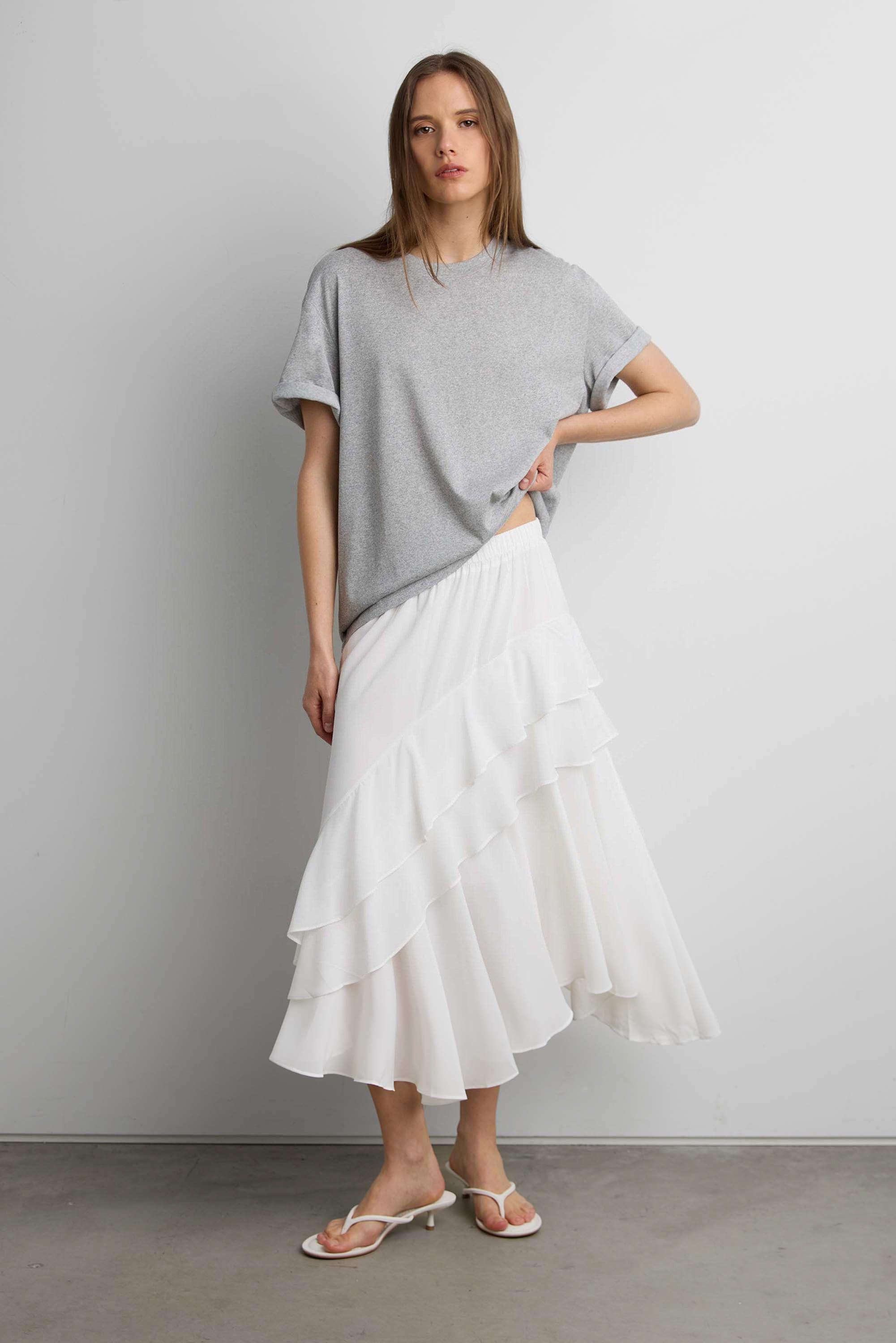 ASYMMETRICAL TIERED MAXI SKIRT by OAK + FORT